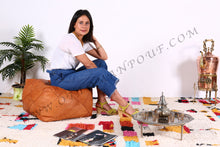 Load image into Gallery viewer, Square Tan Leather Pouf