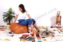 Load image into Gallery viewer, Square Tan Leather Pouf