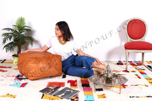 Load image into Gallery viewer, Square Tan Leather Pouf