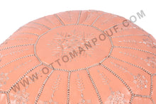 Load image into Gallery viewer, Peach Pasted Leather Handmade Stitched Pouf