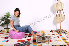 Load image into Gallery viewer, Pale Pink or Peach Pink Moroccan Leather Round Pouf