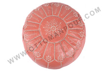 Load image into Gallery viewer, Hot Peach Moroccan Leather Round Pouf