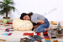 Load image into Gallery viewer, Charm & Perfection Cream Pasted Leather Handmade Stitched Pouf