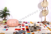 Load image into Gallery viewer, Peach Pasted Leather Handmade Stitched Pouf