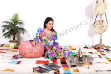 Load image into Gallery viewer, Hot Peach Moroccan Leather Round Pouf