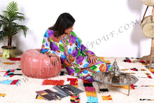 Load image into Gallery viewer, Hot Peach Moroccan Leather Round Pouf