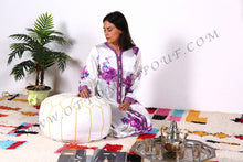 Load image into Gallery viewer, White Leather Handmade Ottoman Stitched Pouf