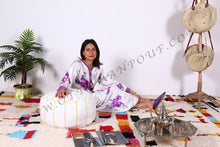 Load image into Gallery viewer, White Leather Handmade Ottoman Stitched Pouf