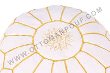 Load image into Gallery viewer, White Leather Handmade Ottoman Stitched Pouf