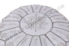 Load image into Gallery viewer, Handmade Leather Gray Ottoman Stitched Pouf