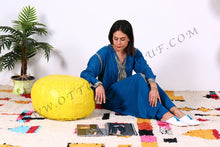 Load image into Gallery viewer, Hand Stitched Leather Mustard Yellow Ottoman Pouf