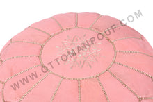 Load image into Gallery viewer, Peach Pink Moroccan Leather Round Pouf