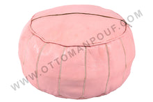 Load image into Gallery viewer, Peach Pink Moroccan Leather Round Pouf