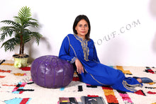 Load image into Gallery viewer, Handmade Leather Ottoman Purple Pouf