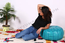 Load image into Gallery viewer, Leather Ottoman Tan Pouf