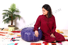 Load image into Gallery viewer, Peach Pink Moroccan Leather Round Pouf