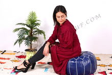 Load image into Gallery viewer, Ottoman contrasted Blue Pouf