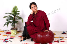 Load image into Gallery viewer, Burgundy Lovely Warm Red Leather Pouf