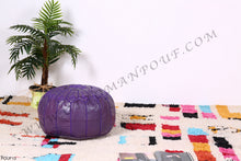 Load image into Gallery viewer, Handmade Leather Ottoman Purple Pouf