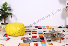 Load image into Gallery viewer, Hand Stitched Leather Mustard Yellow Ottoman Pouf