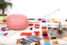 Load image into Gallery viewer, Hot Peach Moroccan Leather Round Pouf