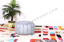 Load image into Gallery viewer, Handmade Leather Gray Ottoman Stitched Pouf