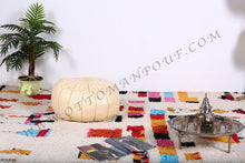 Load image into Gallery viewer, Charm & Perfection Cream Pasted Leather Handmade Stitched Pouf