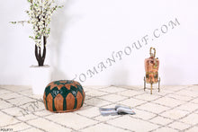 Load image into Gallery viewer, Brown & Green Leather Pouf