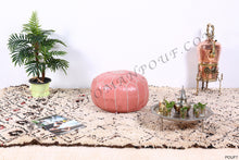 Load image into Gallery viewer, Peach Pink Moroccan Leather Round Pouf