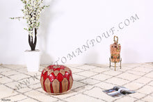 Load image into Gallery viewer, Natural Tan & Red Leather Pouf