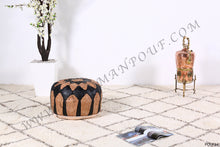 Load image into Gallery viewer, Natural Tan & Black Leather Pouf