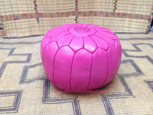 Load image into Gallery viewer, Hot PINK - color of universal love , enjoy it on our handmade leather Ottoman Pouf