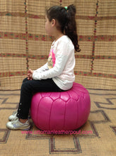 Load image into Gallery viewer, Hot PINK - color of universal love , enjoy it on our handmade leather Ottoman Pouf