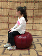 Load image into Gallery viewer, Put some Burgundy Lovely warm Red Leather Pouf from New York