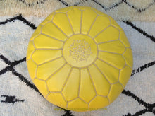 Load image into Gallery viewer, Organic dyed on this amazing Yellow Leather Ottoman Pouf from new york