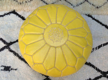 Load image into Gallery viewer, Organic dyed on this amazing Yellow Leather Ottoman Pouf from new york