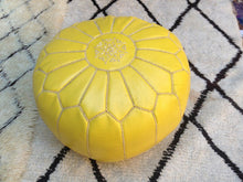 Load image into Gallery viewer, Organic dyed on this amazing Yellow Leather Ottoman Pouf from new york