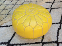 Load image into Gallery viewer, Organic dyed on this amazing Yellow Leather Ottoman Pouf from new york