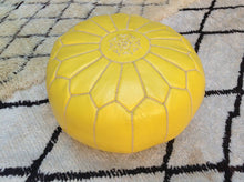 Load image into Gallery viewer, Organic dyed on this amazing Yellow Leather Ottoman Pouf from new york