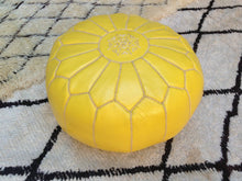 Load image into Gallery viewer, Organic dyed on this amazing Yellow Leather Ottoman Pouf from new york