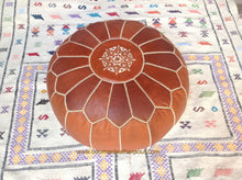 Load image into Gallery viewer, Hand Stitched Leather Ottoman Natural Tan Pouf one item left