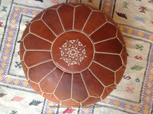 Load image into Gallery viewer, Hand Stitched Leather Ottoman Natural Tan Pouf one item left