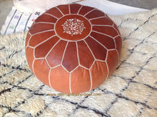 Load image into Gallery viewer, Hand Stitched Leather Ottoman Natural Tan Pouf one item left