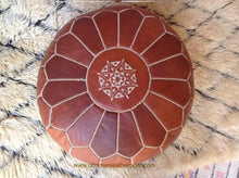 Load image into Gallery viewer, Hand Stitched Leather Ottoman Natural Tan Pouf one item left