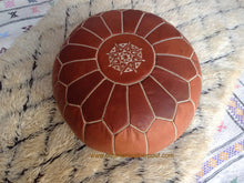 Load image into Gallery viewer, Hand Stitched Leather Ottoman Natural Tan Pouf one item left