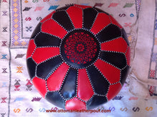 Load image into Gallery viewer, Red & black combination on hand stitch large Leather Pouf