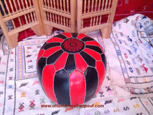 Load image into Gallery viewer, Red & black combination on hand stitch large Leather Pouf