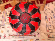 Load image into Gallery viewer, Red & black combination on hand stitch large Leather Pouf
