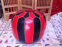 Load image into Gallery viewer, Red & black combination on hand stitch large Leather Pouf
