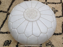 Load image into Gallery viewer, White leather handmade Ottoman stitched pouf
